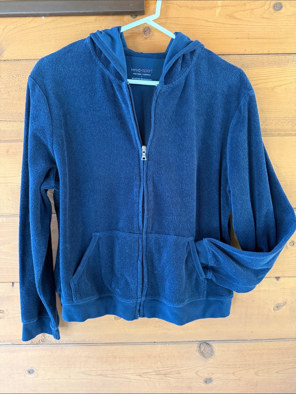 New York & Company Deep Blue Zip-Up Hooded Jacket